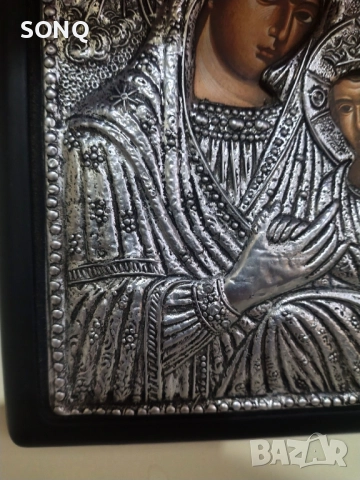 Прекрасна Посребрена Икона Богородица С Младенеца Христос., снимка 4 - Икони - 52510824