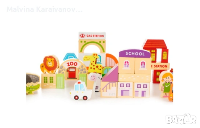 Комплект дървени блокчета – 120 части, снимка 3 - Конструктори - 54106415