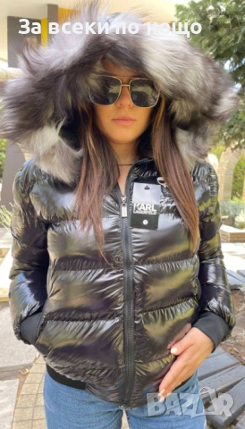 Karl Lagerfeld Дамско Черно Зимно Яке С Естествен Пух На Качулката Карл Лагерфелд Код W.S.O.3, снимка 2 - Якета - 52568713