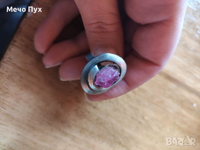 Стар сребърен пръстен с необработен рубин (10) , снимка 4 - Пръстени - 38590469