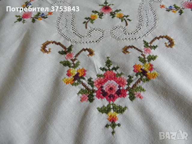 Покривка фина ръчна бродерия, снимка 3 - Покривки за маси - 48333060
