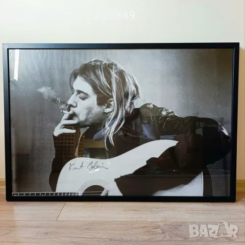 Плакат с рамка и стъкло Kurt Cobain - smoking (95 х 64 cm)
