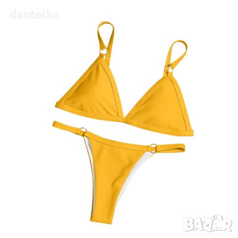 V61, Бански костюм от две части с подплънка в свеж изпепеляващ жълт цвят, Секси Бански, снимка 3 - Бански костюми - 40641078