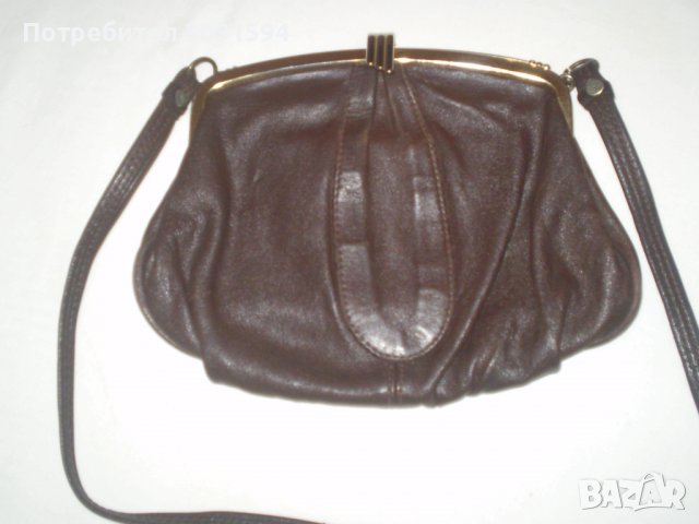 Антична кожена чанта Метална закопчалка и единична  дръжка Английска тъмно кафяв цвят  , снимка 4 - Чанти - 37367177