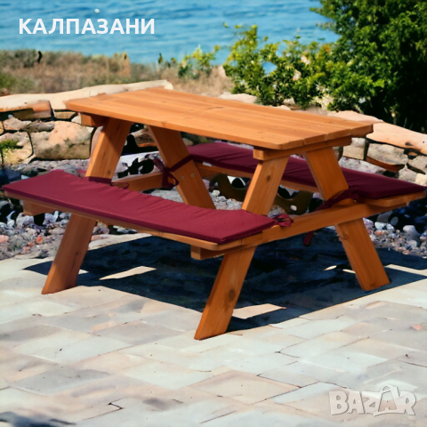 Градински Комплект GINGER HOME, Детска Маса за Пикник с Пейки и Меки Възглавници, Дървен, 89х79х50 с, снимка 13 - Други - 44670157