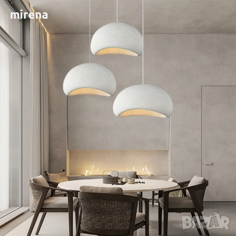 Бял модерен полилей висяща облак 3 каменен скандинавски Wabi-sabi, снимка 5 - Лампи за таван - 51556224