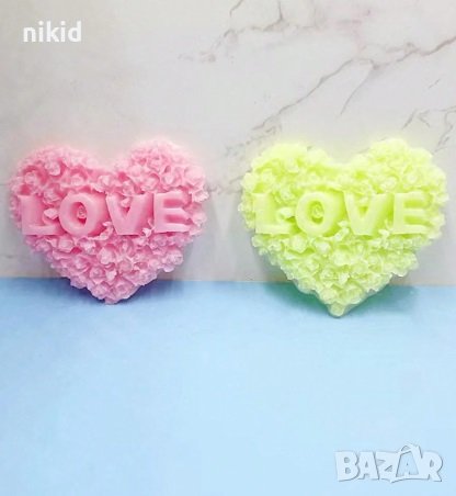 Сърце от рози с надпис Love силиконов молд форма фондан гипс смола шоколад сапун, снимка 2 - Форми - 44151676