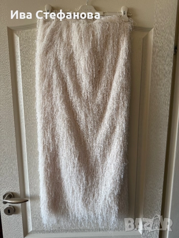 Нова разкошна рошава  висока талия екрю светло бежова дълга парти коктейлна официална пола ресни 