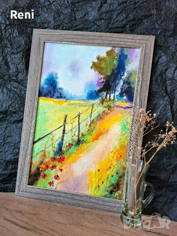 Пътечката, картина пастел, оригинал, снимка 3 - Картини - 54301358