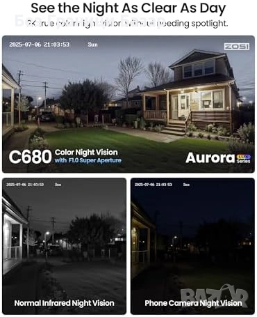 Нова ZOSI 3MP 2K прозоречна камера с пълноцветна нощна визия и AI детекция, снимка 5 - IP камери - 52261326