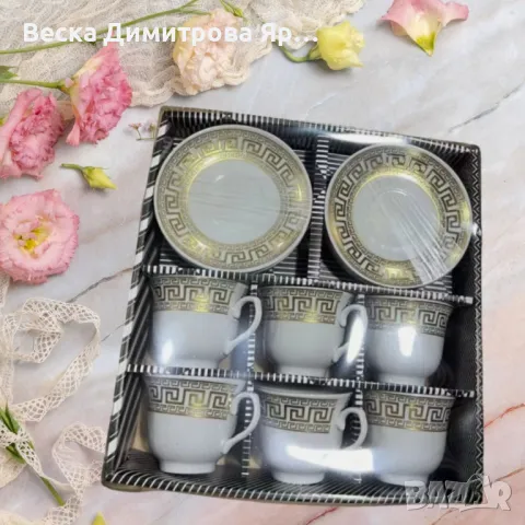 Порцеланов комплект за чай от 12 части, чаша и чинийки, снимка 3 - Сервизи - 49046546