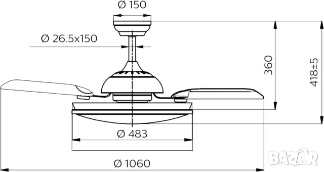 Philips - LED Таванен вентилатор LED/45+35W/230V 5500/4000/3000K черен + дистанционно, снимка 3 - Лампи за таван - 47577107