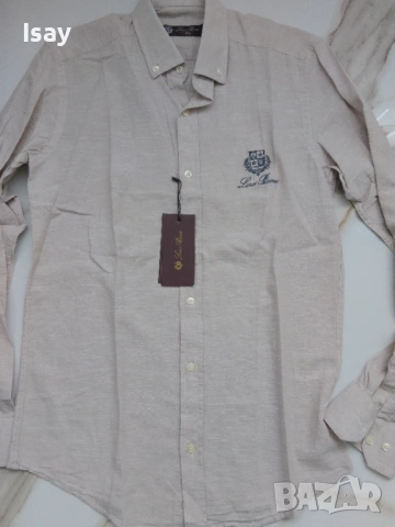 Мъжка риза ЛОРО ПИАНА в бежав цвят 100% памук, снимка 5 - Ризи - 53910849