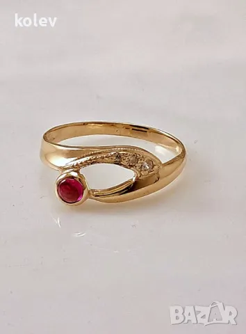 продаден! Златен пръстен "Марта" с рубин и циркони 2.38грама 14К размер №58, снимка 3 - Пръстени - 49323773