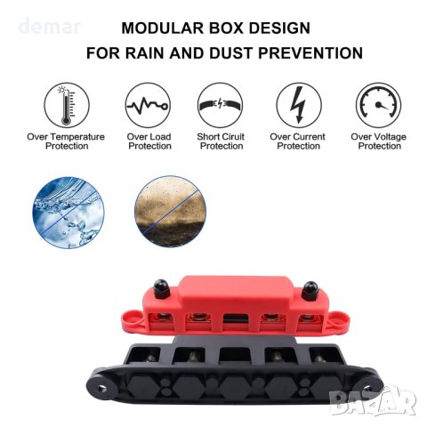 AULESSE 300 Amp шина 4 x M8 шина Разпределителен блок за захранване 12V- 48V DC, червено+черно, 2 бр, снимка 5 - Аксесоари и консумативи - 44324654