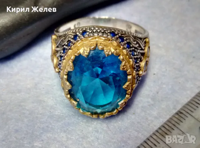 ВЕЛИКОЛЕПЕН СКЪПОЦЕНЕН СРЕБЪРЕН ПРЪСТЕН МАРКОВО СРЕБРО 925 CG с БРОНЗОВ ОБКОВ и СИН ЦИРКОН 50127, снимка 11 - Пръстени - 49351622