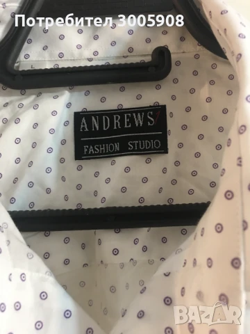 Риза Andrews 100 % памук, бяла на златни или лилави кръгчета, L (41-42), снимка 5 - Ризи - 50963820