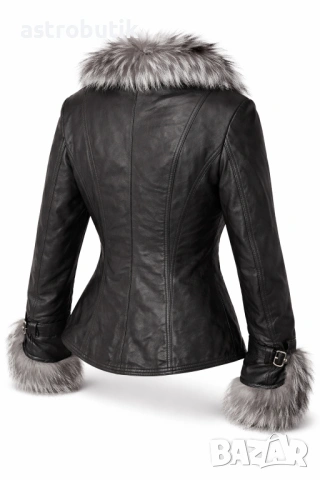Кожено яке с яка от лисица- намаление!, снимка 2 - Якета - 27387824