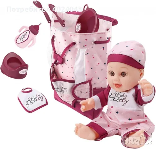 Реалистична новородена кукла бебе комплект с раница и аксесоари, снимка 4 - Кукли - 47983999