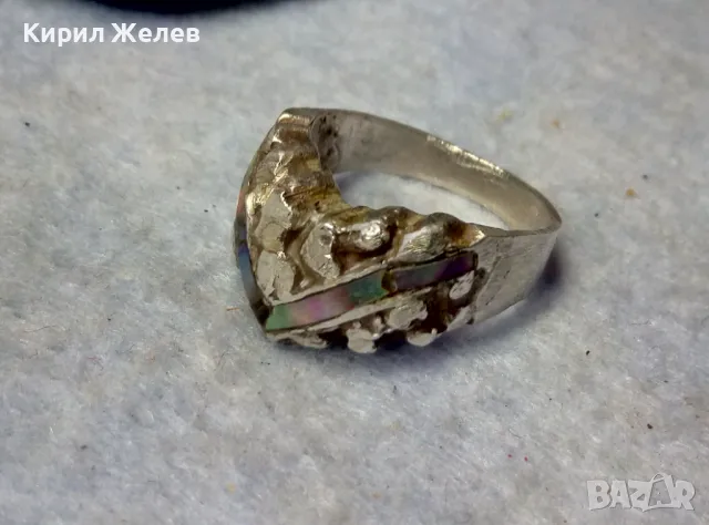 СТАР АРТ НУВО СТИЛ СРЕБЪРЕН ПРЪСТЕН СРЕБРО ВИСОКА ПРОБА ИНКРУСТИРАН РЪЧНО с КРАЛСКИ СЕДЕФ 41203, снимка 6 - Антикварни и старинни предмети - 50023756