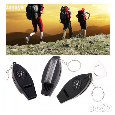 3590 Туристическа свирка с компас, термометър и лупа, снимка 2 - Къмпинг осветление - 39871364