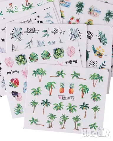 24 бр Палма палми хаваи тропически татос слайдер ваденки водни стикери за нокти маникюр, снимка 5 - Продукти за маникюр - 49876463