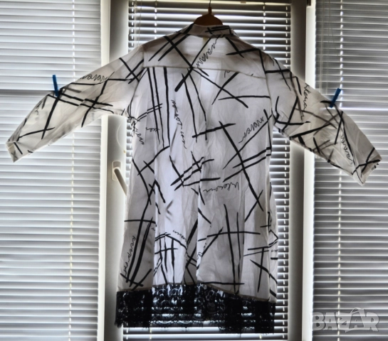 👚 Бяла дамска памучна риза с дантетла и черни черти, 3XL÷5XL, снимка 3 - Ризи - 42083593