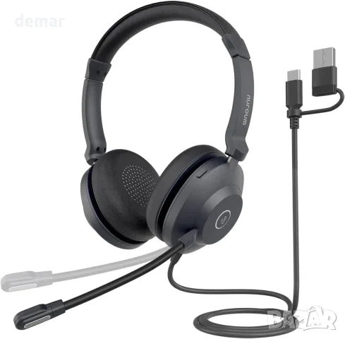 Кабелни слушалки NUROUM HP21 с два микрофона, USB-A/USB-C и заглушаване