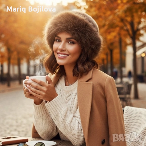 Дамска пухкава зимна шапка от изкуствен косъм, снимка 6 - Шапки - 52702214