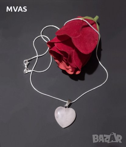 Посребрено колие Сърце Розов кварц Подарък за жена, снимка 2 - Романтични подаръци - 22615618