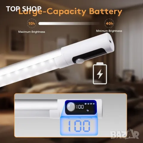 2 бр. акумулаторна магнитна безжична лентова лампа, 44 светодиода, сензор за движение, дистанционно, снимка 10 - Лампи за стена - 49522747