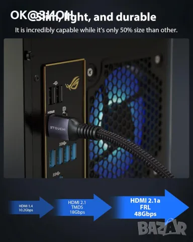 Stouchi 8K HDMI кабел 6FT, (сертифициран) 48Gbps ултра високоскоростен HDMI® 2.1 кабел