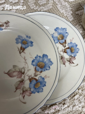Schumann и любима декорация💙 Слонова кост, двоен син кант, а помежду им нежен релеф , снимка 6 - Сервизи - 51638056