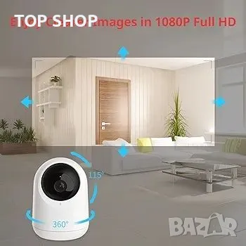 Вътрешна камера за бебефон SwitchBot, 360 градуса 1080P Pan Tilt Smart WiFi, снимка 4 - Камери - 48791935