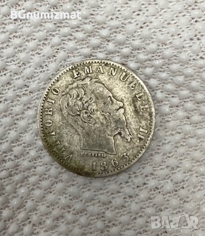 Изключително рядка италианска сребърна монета от 1863 година 20 centesimi - Vittorio Emanuele II, снимка 2 - Нумизматика и бонистика - 34985192