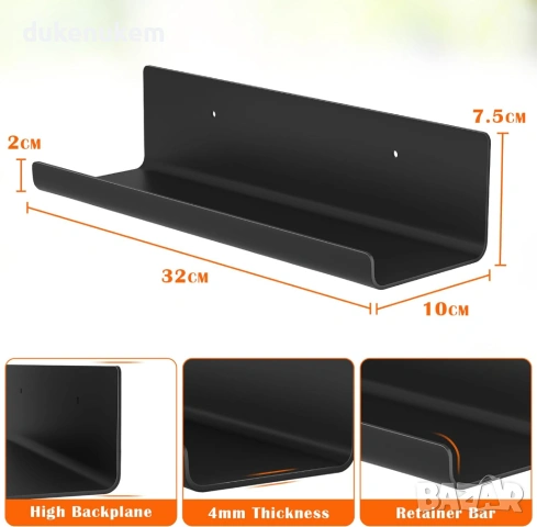 Комплект от 4 броя Плаващи стенни рафтове, черни, снимка 3 - Етажерки - 53229003