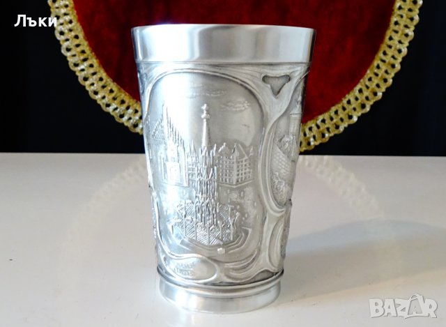  Чаша от калай за вино,картини от Нюрнберг. , снимка 3 - Антикварни и старинни предмети - 39968028