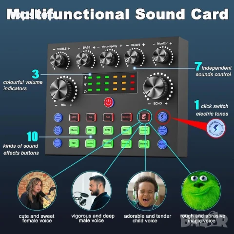 Нов Професионален микрофон + миксер и саунд ефекти BM800 за подкасти стрийминг, YouTube TikTok, снимка 6 - Ресийвъри, усилватели, смесителни пултове - 50542598