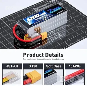Zeee 6S Lipo батерия 5200mAh 22.2V 50C с щепсел XT90 Съвместима за RC самолет RC Quadcopter, снимка 6 - Други инструменти - 48792991