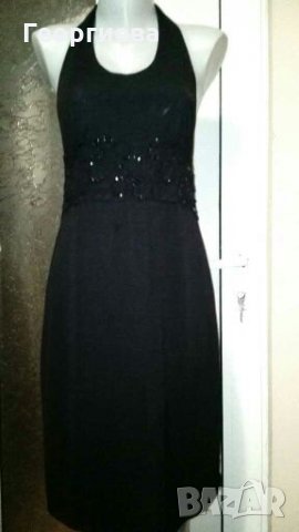 Черна рокля с колан от дантела и пайети👗🍀M/L,L👗🍀арт.880, снимка 3