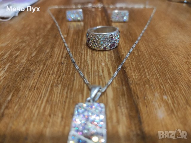 Сребърен коплект-колие,обеци,пръстен, снимка 2 - Бижутерийни комплекти - 39071529