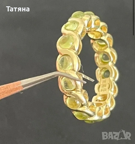 красив позлатен сребърен пръстен с вложки от оливин/перидот. сръбро 925, P.53, снимка 4 - Пръстени - 53136298