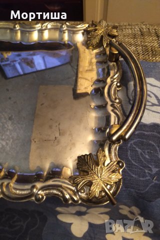  Арт деко страхотен посребрени поднос с позлата НАМАЛЕНИЕ , снимка 2 - Прибори за хранене, готвене и сервиране - 30121143