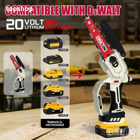 НОВ мини верижен трион, ORBLON 6'' 15см. безчетков, автоматично опъване на веригата и смазване, снимка 2 - Гедорета - 50542401