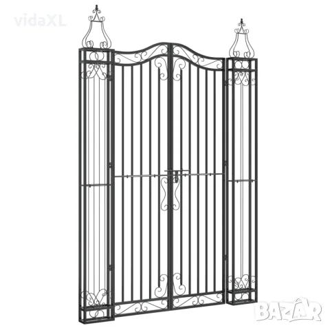 vidaXL Градинска порта черна 121x8x180 см ковано желязо