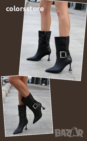 Боти на ток - черна кожа - BT88