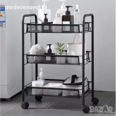 Мобилна кухненска метална етажерка 3 реда, снимка 2 - Органайзери - 49862143