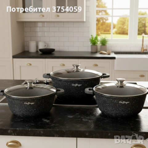 Комплект тенджери Cheffinger – 6 части с мраморно покритие, 20 / 24 / 28 см, снимка 4 - Съдове за готвене - 53124716