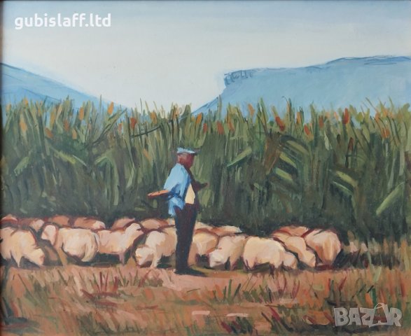 Картина "Овчар със стадо", худ. Олег Памуков, снимка 2 - Картини - 40600492