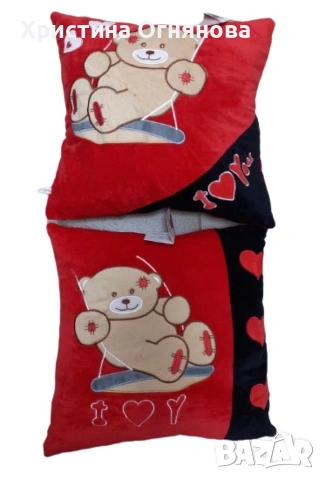 Подаръчна квадратна плюшена музикална възглавничка с мече за Свети Валентин, 35см, снимка 4 - Музикални играчки - 53253138